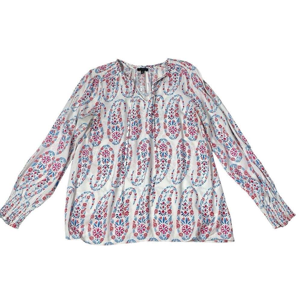 Talbots Cottagecore Floral Peasant Blouse Boho Rayon Top S